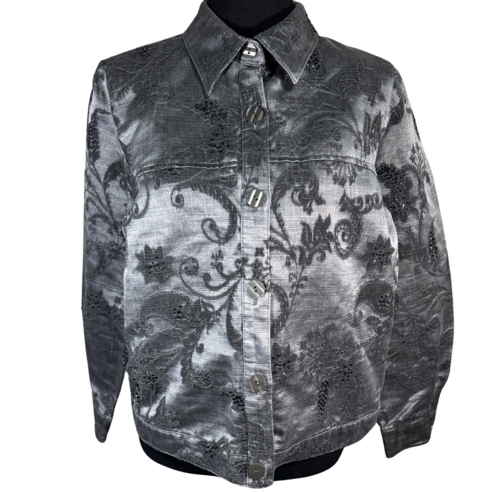 Coldwater Creek Steel Gray Beaded Jacket
